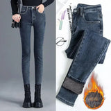 Thickened Long Jeans For Women High-waisted Fleece-lined Slimming Outerwear Winter Stretchy Pencil Pants