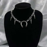 DERMEARNE Hip Hop Punk Sliver Color Geometry Rivet Tassel Horseshoe-shaped Pendant Necklace for Women Stainless Steel Collar Chain Jewelry
