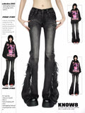 Dermearne Women's Black Gothic Baggy Flare Jeans Harajuku Y2k Aesthetic Denim Trousers Punk Jean Pants Vintage 2000s Trashy Clothes 2024