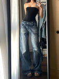 Dermearne Y2k Vintage Baggy Wide Leg Jeans for Women Washed Casual High Waist Loose Denim Pants Streetwear Korean Flared Trousers