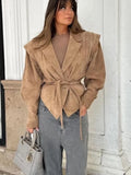 Autumn Warm Waistband Irregular Hem Lapel Jacket Button Pleated Long Sleeved Women's Coats 2024 New Ladies Commute Streetwear