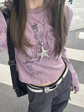 Winter Y2k Vintage Print Crop Tops Women Harajuku Elegant Korean Popular Clothes Female Fashion Long Sleeve Slim T-Shirts 2023