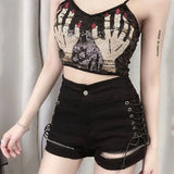 Sexy Skinny Denim Shorts for Women Summer Korean High Waist Lace-Up Zipper Black Shorts Woman Harajuku Club Wide Leg Pants