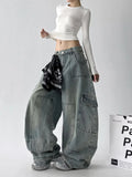 DERMEARNE Retro workwear wide leg jeans for women in autumn and winter high street design loose and slimming high waist straight leg pants