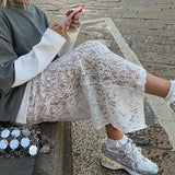 Women Skirts Summer Sexy See-through White Flared Skirt Summer Women's Holiday High-waisted Long Skirt Lace Beach Style Skirt