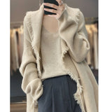 100% merino cashmere sweater women's sweater V-neck long sleeve solid color long loose coat cardigan women in autumn and winter