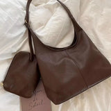 Xiuya Vintage Brown Shoulder Bag for Women Elegant Pu Leather Casual Large Capacity Tote Bag Aesthetic Commuter Female Handbag