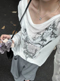 Gothic Goth Graphic Harajuku T Shirt Women Grunge Y2k Streetwear Loose Long Sleeve Tops 2024 Fashion Korean Kpop 2000s