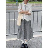 Dermearne Japanese Style Plaid Long Skirt Women Kawaii Sweet Ruffle Midi Skirt Fashion Preppy Style A-line Cutecore Casual Skirts
