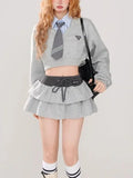 Autumn Y2k Vintage New Two Piece Set Women Slim Casual Retro Cake Mini Skirt Suit Female Korean Fashion Elegant Skirt Set 2024