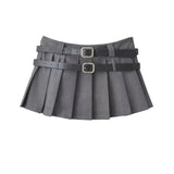 Y2K Mini Skirt Women Korean Fashion Pleated Skirt Summer Casual Vintage Preppy Style Solid Two Belts Short Skirts