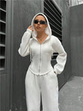 Dermearne Spring Autumn New Women's Clothing Two Piece Set Fashion Trend Hooded Cardigan Slim Fit Casual Two Piece Set For Women