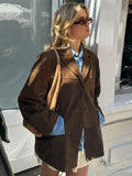 Dermearne Vintage Solid Women Coats Long Sleeve Single Breasted Female Jacket 2024 Fashion Casual Autumn Turn-down Collar Loose Lady Coat