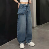 DERMEARNE Women Jeans Autumn 2026 New Fashion jeans Pocket patchwork asymmetry Design Long Trousers Women's Clothing Cotton thin pants