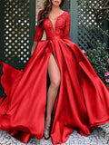 Y2K Women's Dress Splited Deep V-neck Solid Color Belt Summer Hot Gold Swing Long Train Evening Party Dresses Luxury