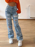 Street trend women's heart back pocket ripped slim-fit jeans