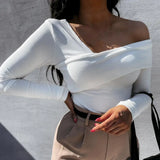 Sexy Off Shoulder Women Blouse Strapless Backless Long Sleeve Women T-shirt  Spicy Girl Slim Fit Short Blouse Slim T-shirt