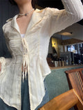 Shirts Women Retro Slim Turn-down Collar Autumn Sheer Tops Sun-proof Harajuku Hotsweet Cropped Japanese Style Y2k