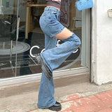 Woman Trashy Y2k 2000s Bell Bottom Jeans Girls Vintage High Waist Streetwear Designer Trousers Female Blue Slim Fit Flare Pants