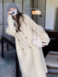 Korean Double-Breasted Long Coats Women Casual Loose Solid Lapel Woolen Coat Female Winter All-matching Chic Street Outwear