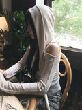 Long Sleeve Hooded T-shirts Off Shoulder Sexy Harajuku Tshirts Women Y2k Aesthetic Grunge Streetwear Crop Top Thin Cardigan