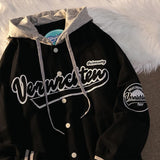 Dermearne Y2K retro embroidery hooded drawstring hooded zipper jacket men and women American lamb velvet couple loose coat female ins tide