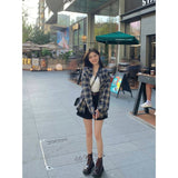 XEJ Plaid Shirt Lazy Style Retro Loose Shirt Cardigan Female Women's Shirt Coat Long Sleeve Autumn Spring Clothes South Korea