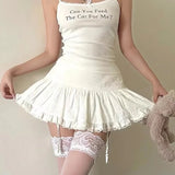 Coquette Mini Skirt Women Summer Y2k Lace Mesh Patchwork Sexy High Waist A-line Kawaii White Ruffle Skirt Fairycore