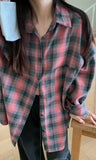 Autumn Korean Style Turn down collar Long Sleeve Shirt Plaid Loose Blouse Female Outwear tops