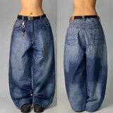 Dermearne Y2K large size loose and comfortable American  Washed Retro Gradient Jeans Men And Women Casual Gothic High Waist Wide Trousers