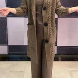 Spring Autumn 2024 New Jacquard Twists Cardigan Sweater Large Size Women Long Hooded Single Breasted Knitted Cardigan Coat M-5XL