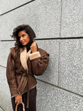 Elegant Irregular Hem Plush Lapel Coats Fashion Lace Up Pocket Long Sleeved Women's Jacket 2024 Autumn Winter New Warm Outwear