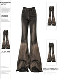 Women Brown Black Flare Jeans Vintage Y2k 90s Aesthetic Baggy Denim Trousers Emo 2000s Harajuku Wide Cowboy Pants Trashy Clothes