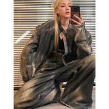 Vintage Aesthetic Emo Loose Washed Pants 2024 Autumn Women's Casual Harajuku Style Jeans Y2K Wide Leg Punk Baggy Denim Trouser