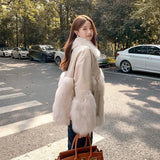 Winter Women's Leather Jacket With Real Fox Fur Collar Trim Natural Rabbit Skin With Rabbit Fur Coats Short Style Female