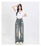 DERMEARNE Distressed High Waist Loose Womens Jeans Ripped Pants Relaxed Fit Casual Trousers Baggy Wide Streetwear Fashion Women's pants
