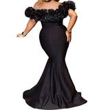 Dermearne Spring New Clothes For Women Ruffles Off The Shoulder Slim Fit Mermaid Dress Solid Color Elegant Evening Party Long Dresses