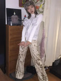 Vintage Leopard Jeans Women Japanese Y2k Harajuku Hippie Straight Jeans Baggy Denim Trousers Pantalon Animal Print Mujer