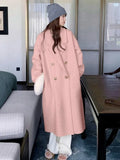 Korean Double-Breasted Long Coats Women Casual Loose Solid Lapel Woolen Coat Female Winter All-matching Chic Street Outwear