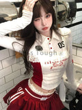 DERMEARNE  America Sexy Spicy Girl 2 Piece Sets Women Lace-up Vintage Crop Tops + Red Y2k Chic Mini Skirt Female Lace Elegant Set Autumn