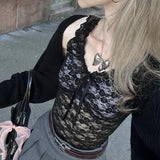 Women Summer Tank Tops Casual Lace Spaghetti Strap Sleeveless V Neck Slim Fit Camisole With Bowknot Decoration