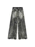 DERMEARNE Vintage Y2k Streetwear Punk Hip Hop Jeans Women Pants Grunge Baggy Ripped Denim Trousers Gothic Distressed Wide Leg Jeans Goth