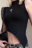 DERMEARNE Y2K Crop Knit Top e-girl Women Sleeveless Asymmetrical Hem High Neck Stretchy Fitted Sweater Vest Summer 90s Outfit