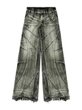 DERMEARNE Vintage Y2k Streetwear Punk Hip Hop Jeans Women Pants Grunge Baggy Ripped Denim Trousers Gothic Distressed Wide Leg Jeans Goth