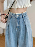 Summer Blue Lace Sweet Jeans Women Slim High Waist Casual College Style Jeans Button Korean Fashion Elegant Trousers 2023 New