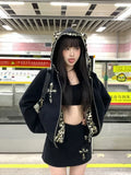 Harajuku Leopard Print Women Zip Up Hoodies Vintage Gyaru Streetwear Japanese Style 2000s Aesthetic Sweatshirt Oversize