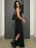 Women's Black Goth Bodycon Evening Dress Vintage Emo Sleeveless Long Dresses Y2k Elegant One Piece Frocks 2000s Fashion Clothes