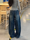 DERMEARNE Casual Womens Y2K Loose Baggy Jeans Blue Washed High Street Vintage Cargo Pants Wide Leg Oversized Trousers y2k pants