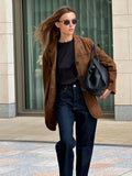 Casual Brown Women Lapel Jackets Fashion Long Sleeve Single Breasted Pockets Coats Autumn Office Lady Commuting Blazer Outwear