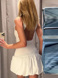 Fashion Patchwork Fluffy Mini Dress For Women 2024 Summer Beach Sleeveless Tank Short Dress Lady Chic Evening Party Vestidos